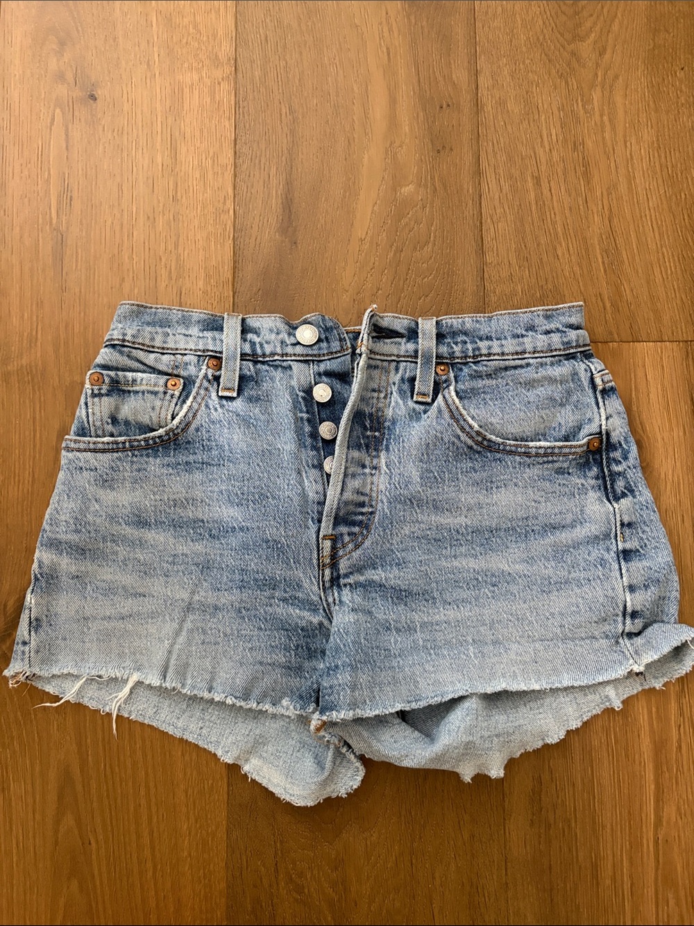 Button-Fly Light Blue Denim Cutoff Shorts